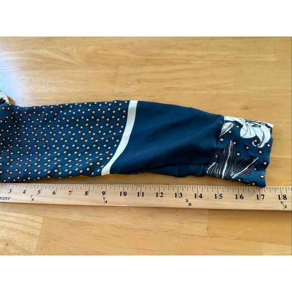 Zara Basic Collection Navy Floral & Polka Dot Button-Up Blouse Size Small - Picture 11 of 12